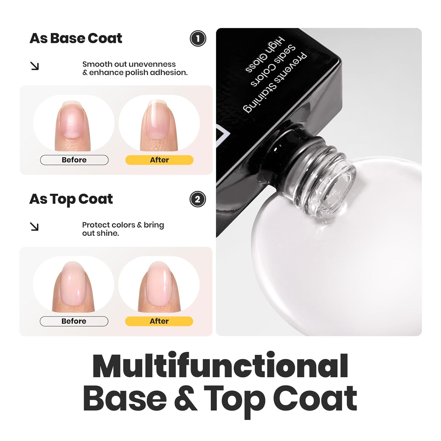 Beetles Nail Polish Top Coat and Base Coat Set Pearl Pink Fast Drying & Long Lasting Shine Nail Polish 2 IN 1 Protects Nails Enhances Glossy and Nourishes Nails for Women-Velvo Beauty