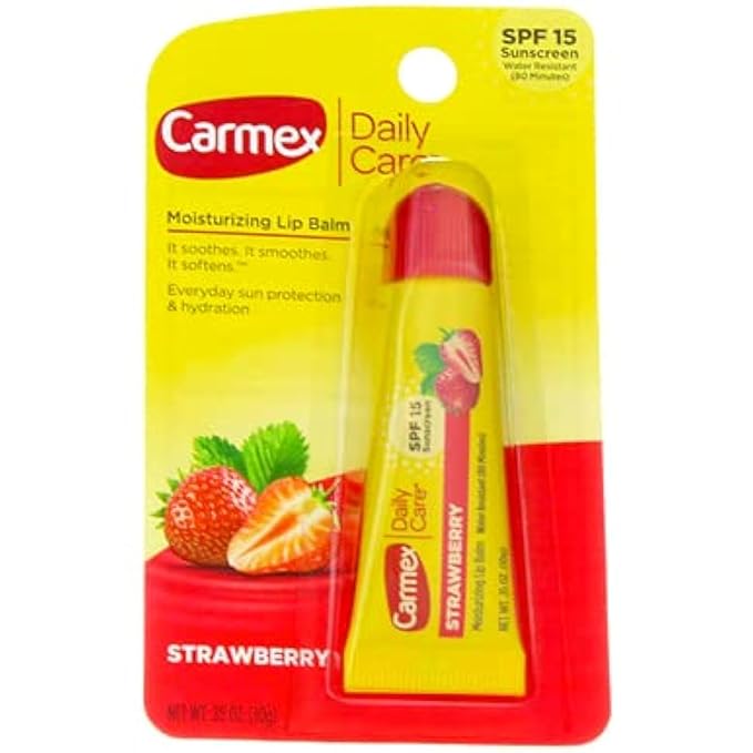 Carmex Daily Care Lip Balm Strawberry SPF 15 0.35 oz (Tube in Blister Pack)-Velvo Beauty