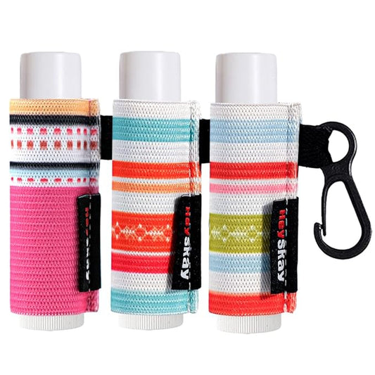 3PCS Lip Balm Holder Keychain Lipstick Sleeves Bulk Chapstick Holder Keychain Lip Gloss Holder Chapstick Elastic Sleeves(Strip pattern)-Velvo Beauty