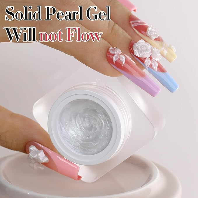Double Rhythm 3D Nail Gel Pearl Solid Sculpting Gel for Nail Art Non-Sticky Hard Gel for Building Carving Molding Nail Extension Soak Off UV/LED Nail Art Salon Home DIY 0.5 Oz (Silver-Silk 01)-Velvo Beauty
