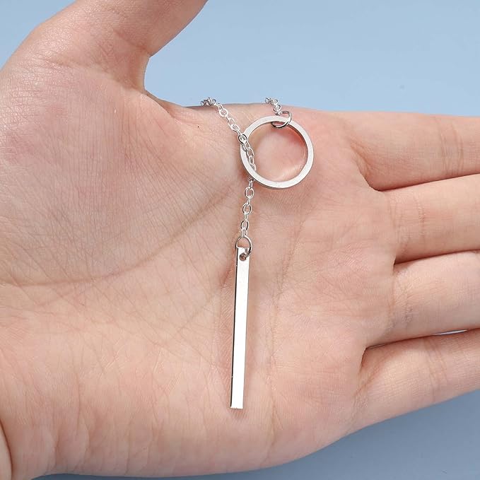 Boho Circle Bar Lariat Necklace Silver Drop Bar Y Necklace Open Circle Necklace Long Vertical Bar Necklace Chain Jewelry for Women and Girls Gifts-Velvo Beauty