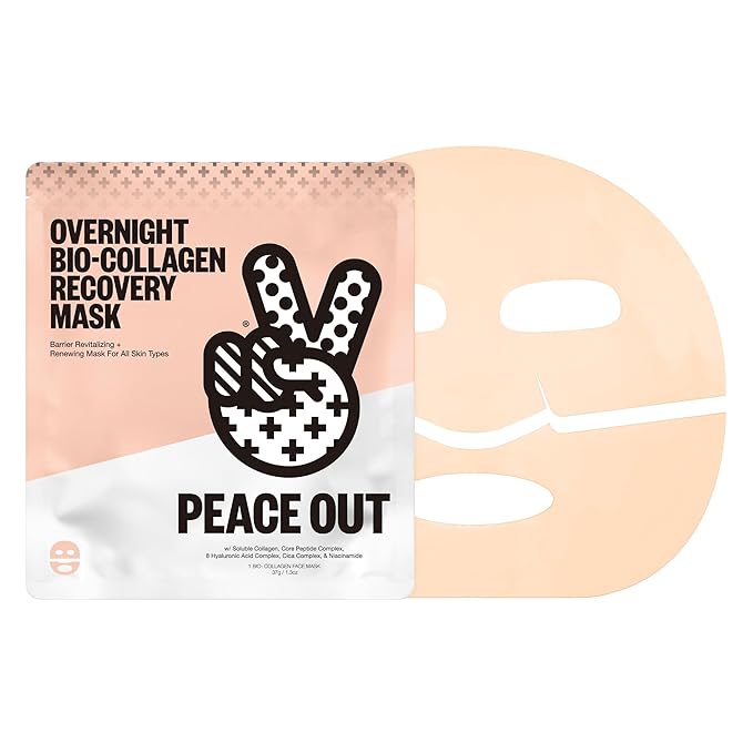 PEACE OUT Skincare Overnight Bio-Collagen Recovery Hydrating Face Mask to Calm Skin Irritation, Improves Skin Clarity with Hyaluronic Acid, 1 count-Velvo Beauty
