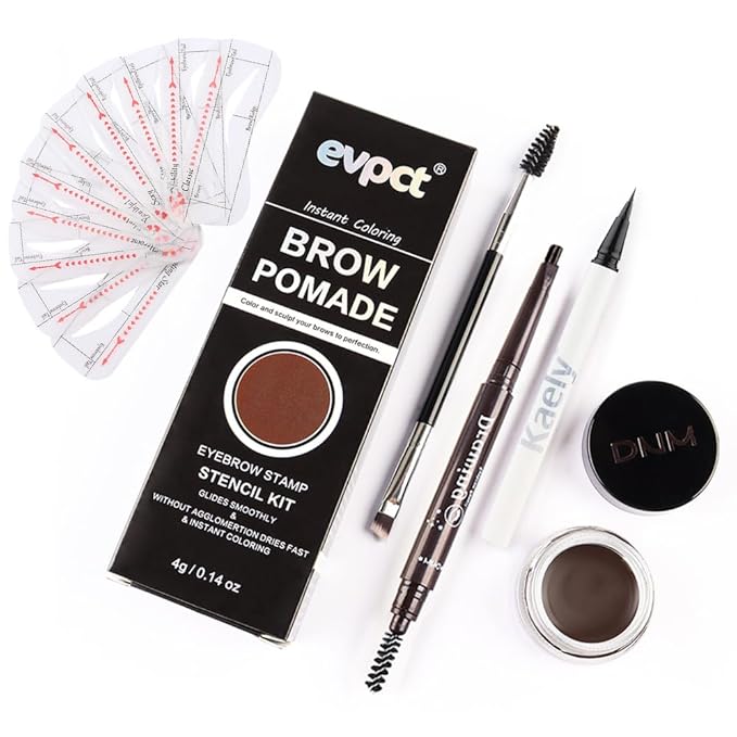 evpct Eyebrow Stencils Kit for Women Shaping, Eyebrow Shaper Makeup Kit, Eye Brow Stencil Shaper Tinting kits for Women, with Eyeliner, Eyebrows Pencil, Pomade, Brush and 10 Stencils, Kit-01# EBONY-Velvo Beauty