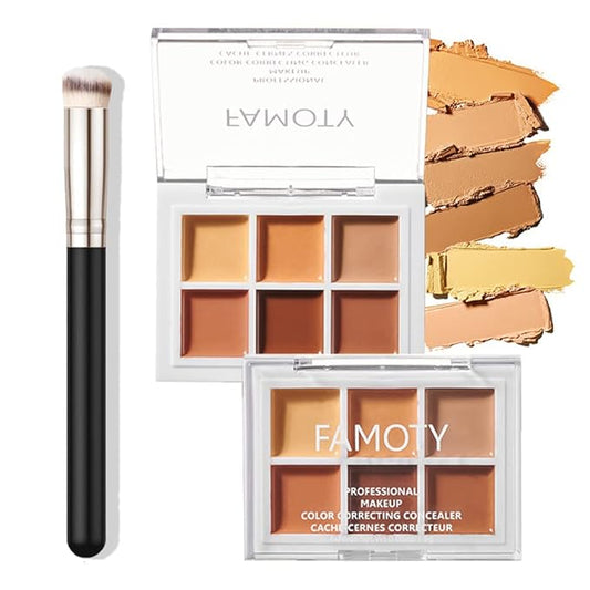 6 Color Correcting Concealer Palette With Concealer Brush, Tattoo Concealer, Cream Contouring Makeup Kit, Corrects Dark Circles Red Marks Scars Light Mediumor creamy concealer A3-Velvo Beauty