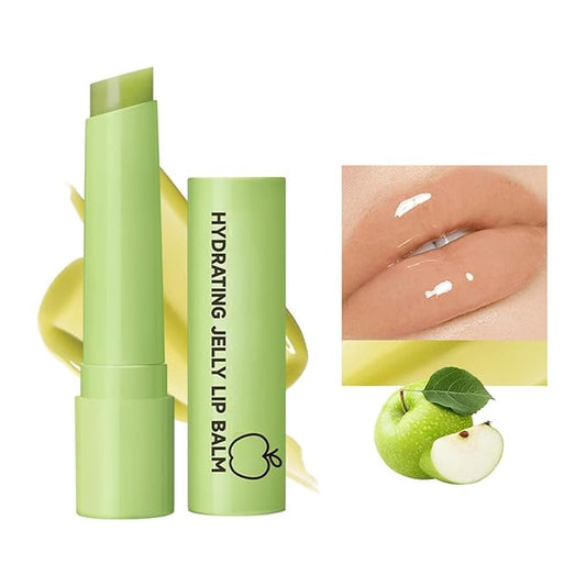 4 Colors Hydrating Jelly Lip Balm,Instantly Hydrate Lips Tinted Moisturizing Lip Balm For Dry Lips,Conditioning & Nourishing Lip Care Lip Moisturizer Fruit Lip Oil Jelly Lipstick (Green apple)-Velvo Beauty