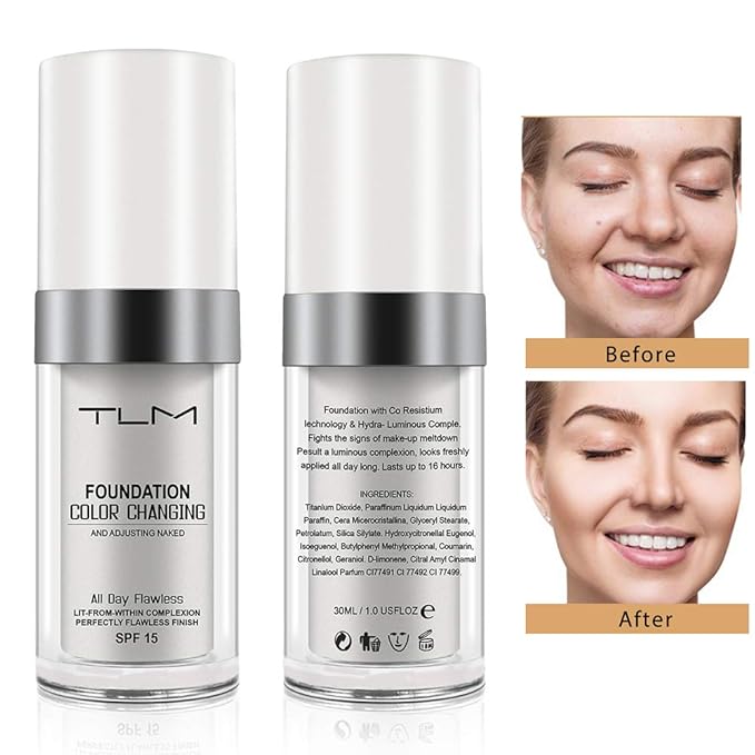 TLM Color Changing Foundation,Nude Makeup Color Changing Concealer,2Pack,All Day Flawless Moisturizing Oil Control Concealer Full Coverage Liquid Foundation Hides Lines-Velvo Beauty