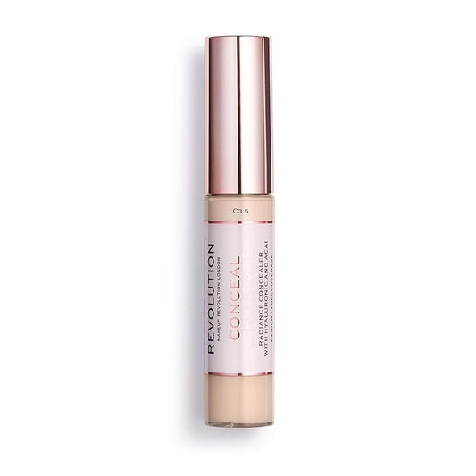 Makeup Revolution Conceal and Hydrate Concealer, Full Coverage & Matte Finish, C3.5 for Fair/Light Skin Tones, Vegan & Cruelty-Free, 0.7 Fl Oz-Velvo Beauty