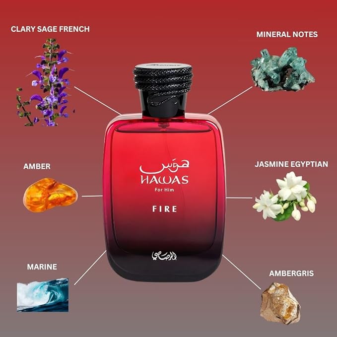 RASASI Hawas Fire Eau De Parfum Men Spray 100ML(3.4 Oz) - Bold Arabian Perfume For Men With A Fiery Essence - Indulge In A Luxurious, Long Lasting Perfume That Captures Masculine Elegance And Strength-Velvo Beauty