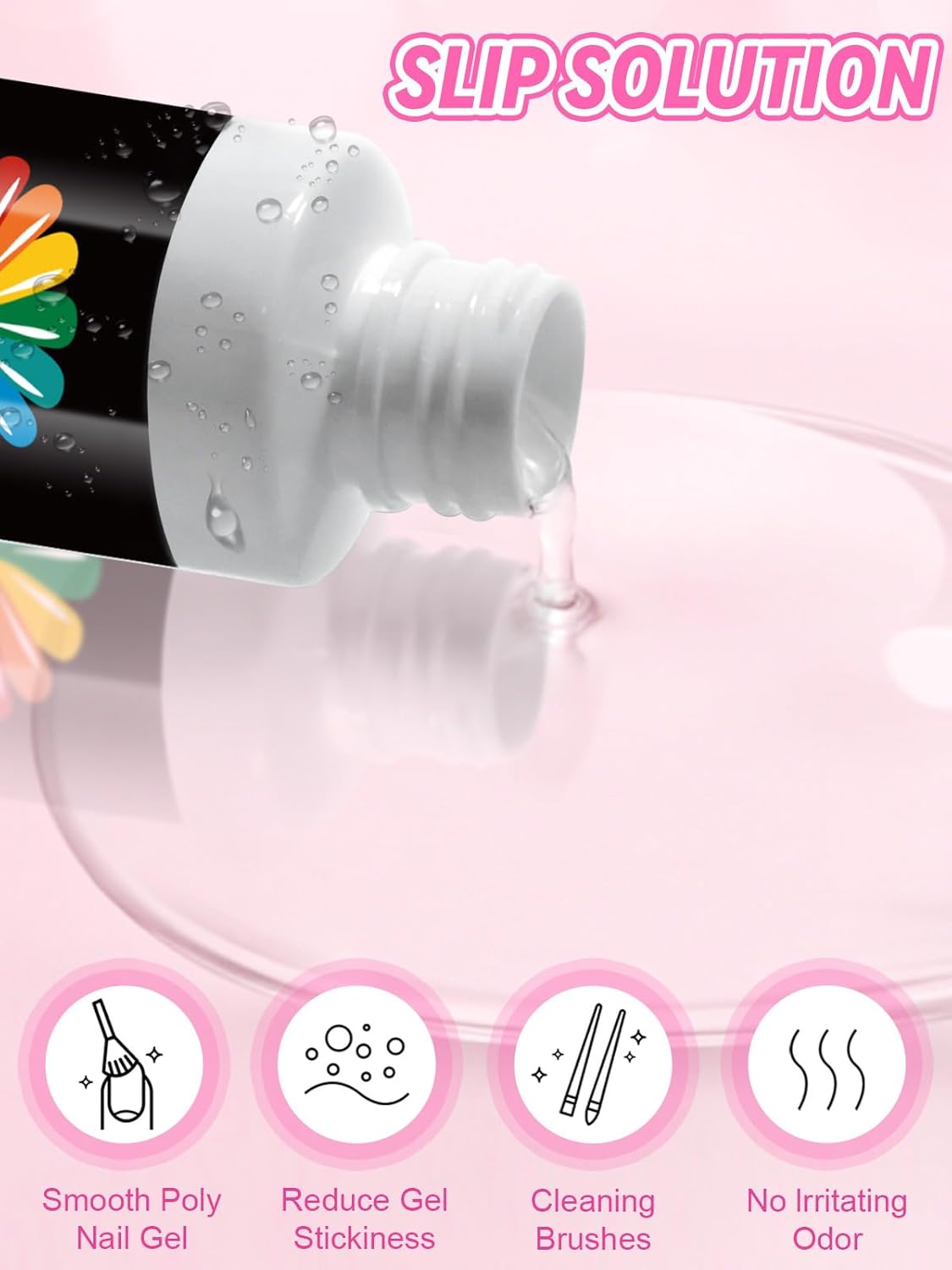 EBANKU Poly Gel Slip Solution for Nails - Anti-Stick Slip Solution for Builder Gel Nails, Brush Clean Liquid with Dual-Ended Nail Brush, 3PCS Nail Clips for Beginners & Home Salon, 2.5oz-Velvo Beauty