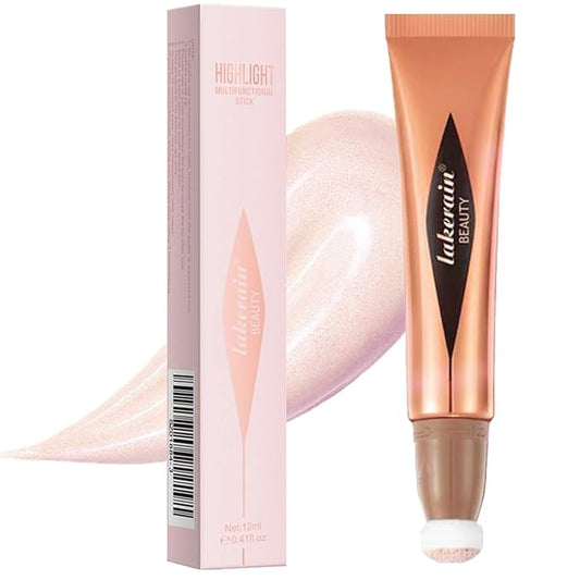 Go Ho Liquid Highlighter Wand,White Pink Highlighter Makeup Stick with Cushion Applicator,Smooth Creamy Liquid Highlighter Blendable Glowing Face Illuminator Contouring Makeup,03# Highlighter Makeup-Velvo Beauty