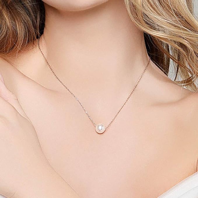 Single Pearl Pendant Necklace Chain Gold Necklace Short Necklaces for Women and Girls (Gold)-Velvo Beauty