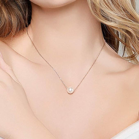 Single Pearl Pendant Necklace Chain Gold Necklace Short Necklaces for Women and Girls (Gold)-Velvo Beauty