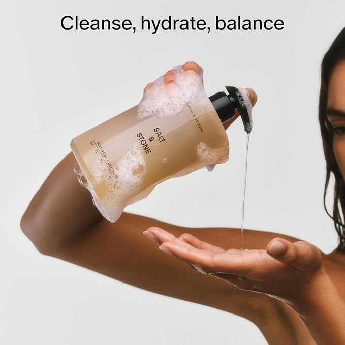 Salt & Stone Body Wash with Antioxidants for Deep Moisture | For Women & Men, Sulfate, Paraben, & Dye Free, Leaving Skin Soft and Hydrated | Bergamot & Hinoki 32 fl oz-Velvo Beauty