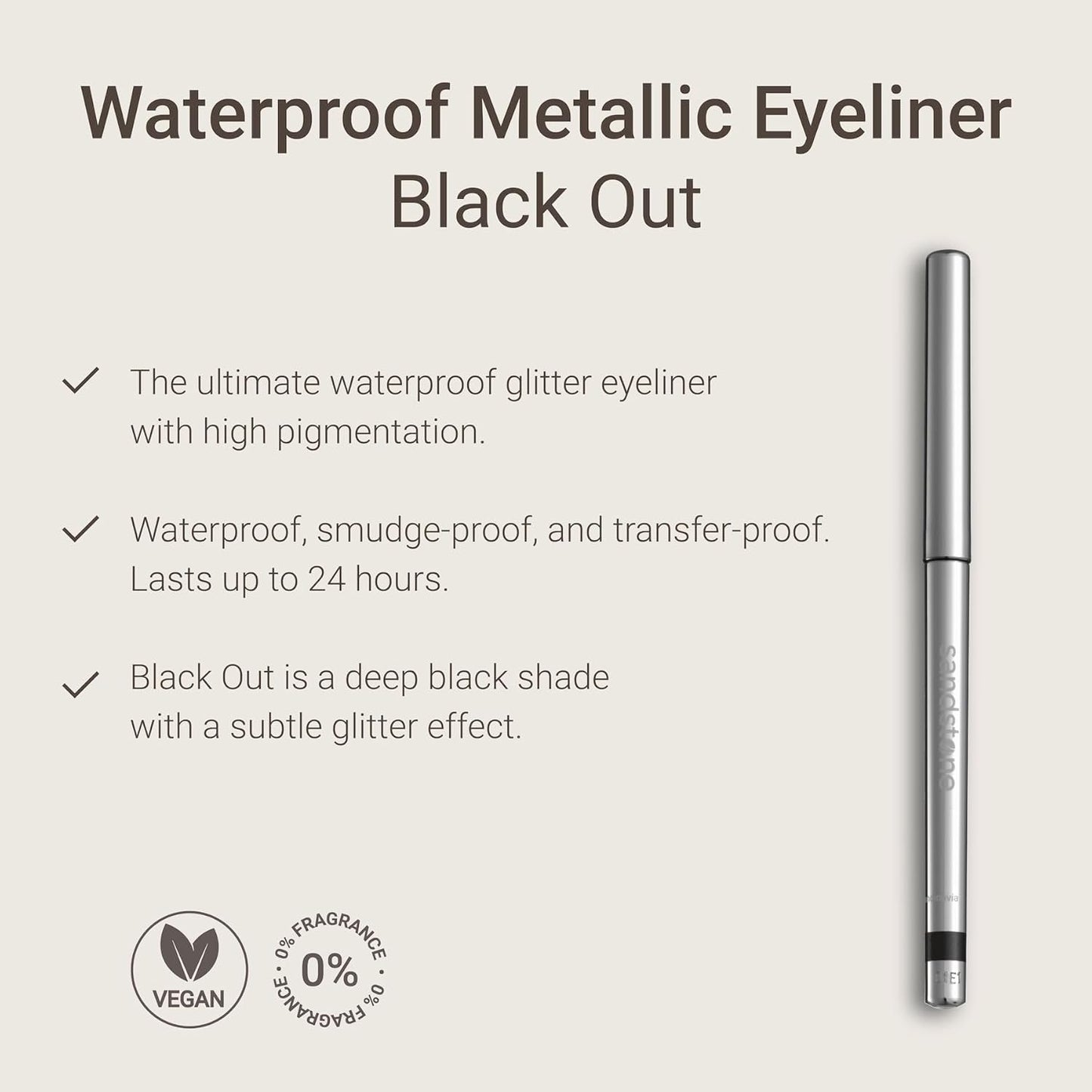 Hypoallergenic Waterproof Eyeliner - Fragrance Free Metallic Eye liner - Vegan and Cruelty Free Eye Pencil - Eyeliner Pencil for Sensitive Eyes (Black)-Velvo Beauty
