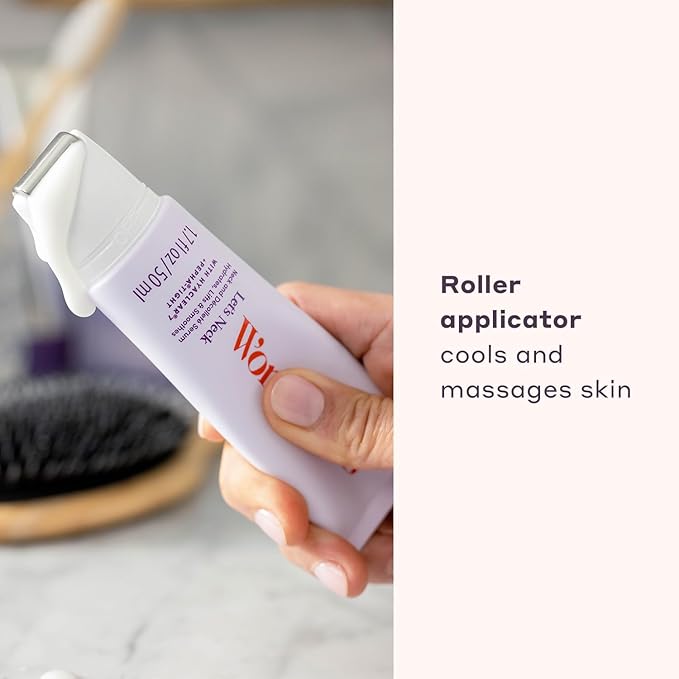 Womaness Let's Neck Firming Serum - Hydrates, Lifts, and Smoothes with Cooling & Massaging Roller Applicator - Cream for Women to Smooth Wrinkles & Tightening Sagging Skin - 50ml Roller-Velvo Beauty