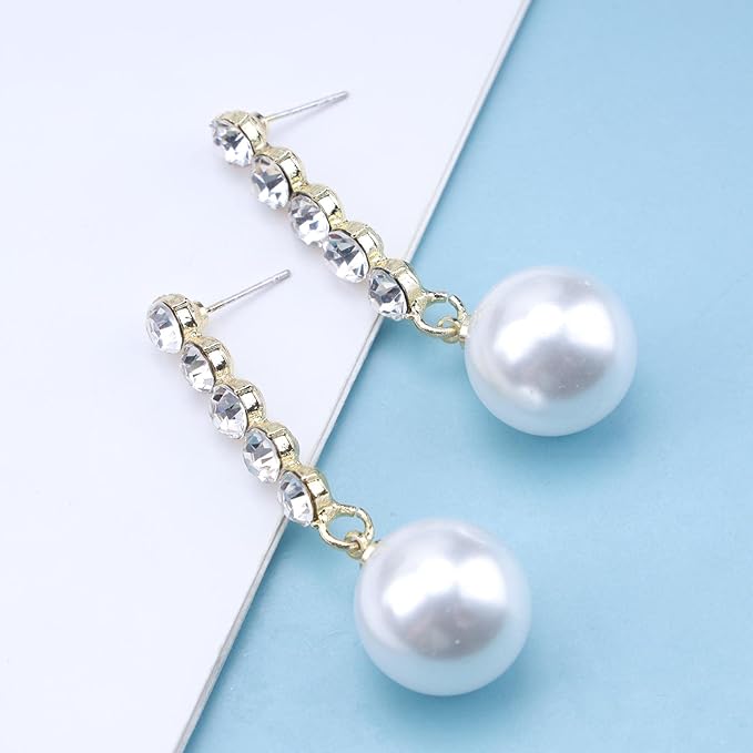 Vintage Pearl Drop Earring Gold Rhinestone Diamond Stud Earrings Cubic Crystal Earrings Wedding Pearl Earrings Jewelry for Women and Girls-Velvo Beauty