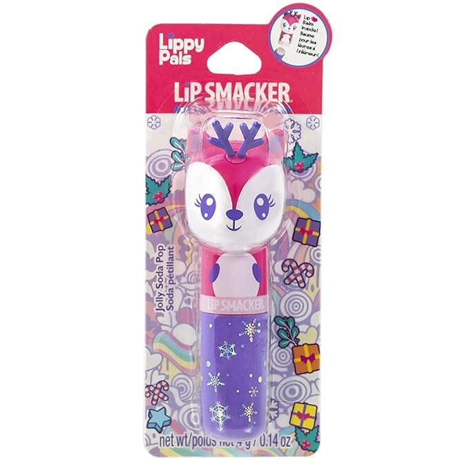 Lip Smacker Christmas Holiday Lip Balm Reindeer Lippy Pal, Flavored Moisturizing & Smoothing Soft Shine Lip Balm, Hydrating & Protecting Fun Tasty Flavors, Cruelty-Free & Vegan - Jolly Soda Pop-Velvo Beauty