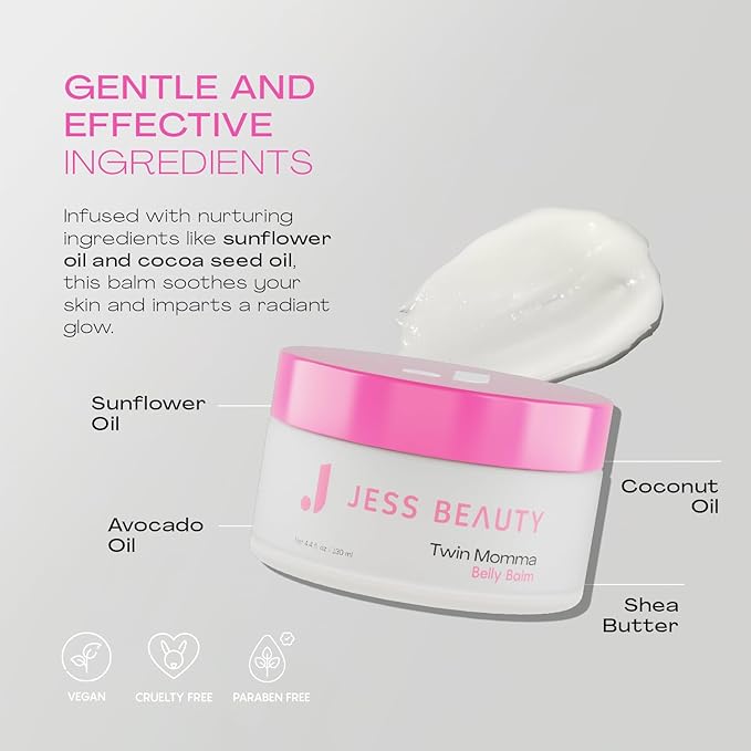 JESS BEAUTY | Twin Momma Belly Balm Lotion Coconut Oil & Avocado Oil | Skin Care Maternity Postpartum Essentials 4.4 fl oz-Velvo Beauty