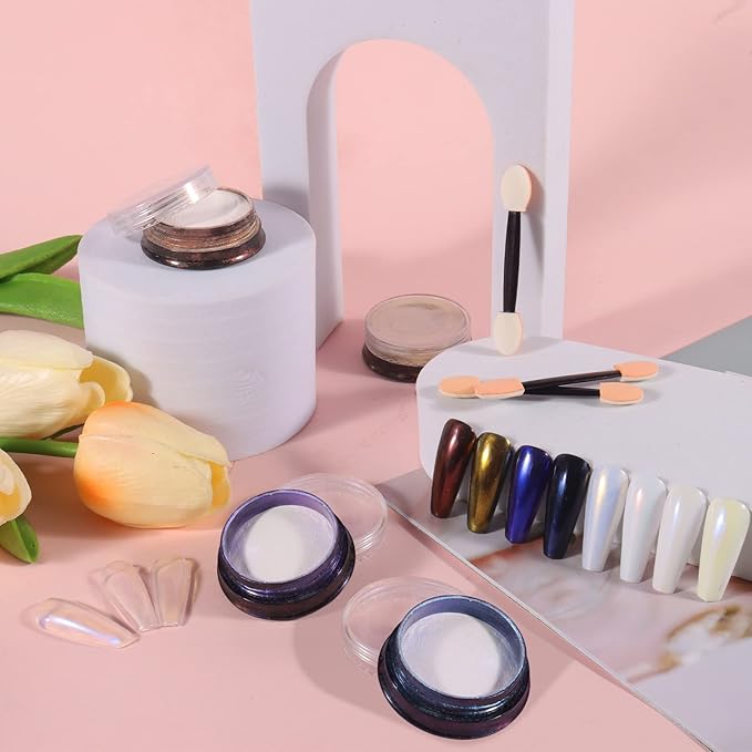 Allstarry Chrome Nail Powder 4 Colors Iridescent Aurora Powder Metallic Mirror Effect Pigment Pearlescent Purple Mermaid Unicorn Glitter for Nail Art Manicure Decoration Home DIY Salon-Velvo Beauty