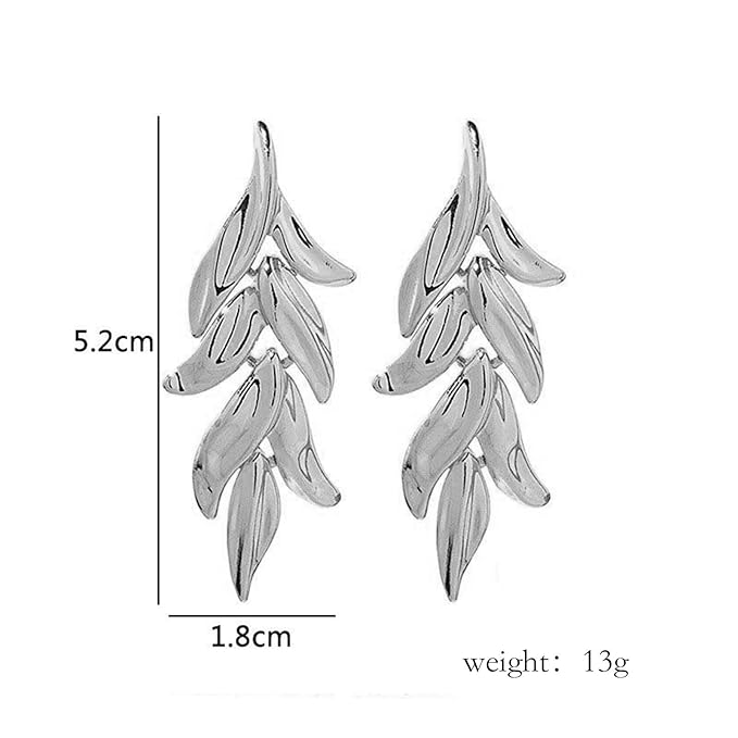 Statement Leaf Dangle Drop Earrings Vintage Silver Leaf Cluster Drop Earrings Punk Large Leaf Dangle Earrings Bridal Earring Wedding Prom Earring Jewelry for Women and Girls-Velvo Beauty