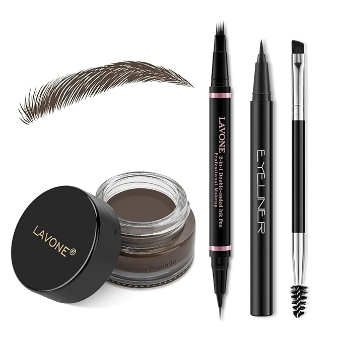 Eyebrow Pencil Makeup Kit, with Waterproof 2-IN-1 Microblading Eyebrow Pen, Eyebrow Pomade, Eyeliner and Dual-ended Eyebrow Brush, Brow Pencil Kit for Natural Eyebrows - Medium Brown-Velvo Beauty