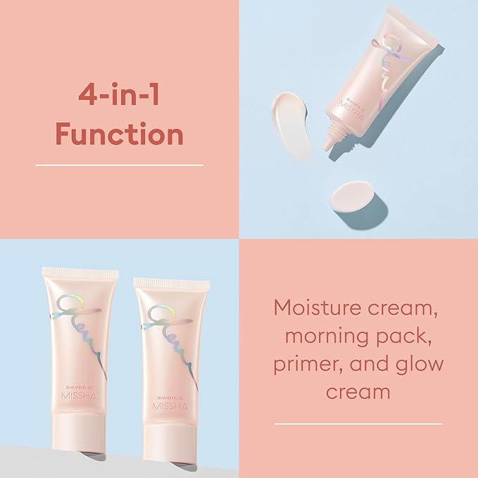 MISSHA Glow Skin Balm 0.68 fl oz/ 20ml, 4-in-1 Primer, Moisturizing Cream, Morning Pack, Luminizing Cream for a Flawless Natural Glow Glass Skin-Velvo Beauty