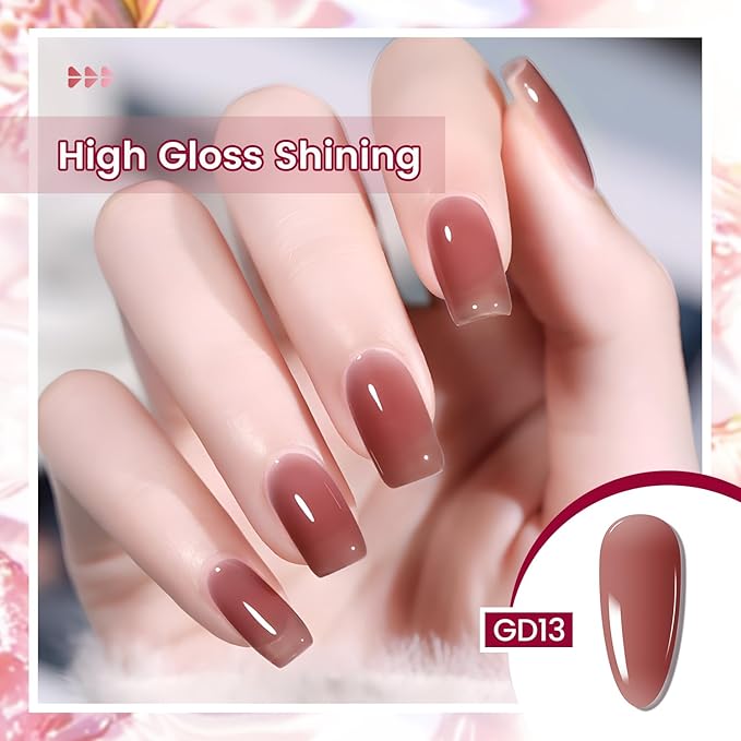 JODSONE 6PCS Jelly Gel Nail Polish Set 6Colors 10ml Long Lasting Neutral Nude Pink Pale Purple Jelly Gel Polish Art for Nail and Salon Need U V Lamp-Velvo Beauty