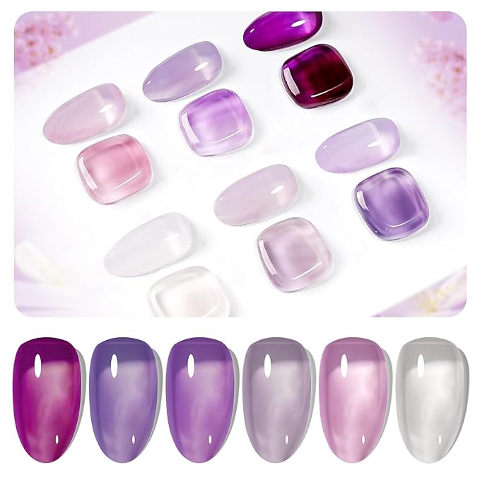 JODSONE Jelly Gel Nail Polish Set of 6 Colors Purple Set for Salon Manicures and DIY Nail Art at Home Need U V Cured Gift for Women-Velvo Beauty