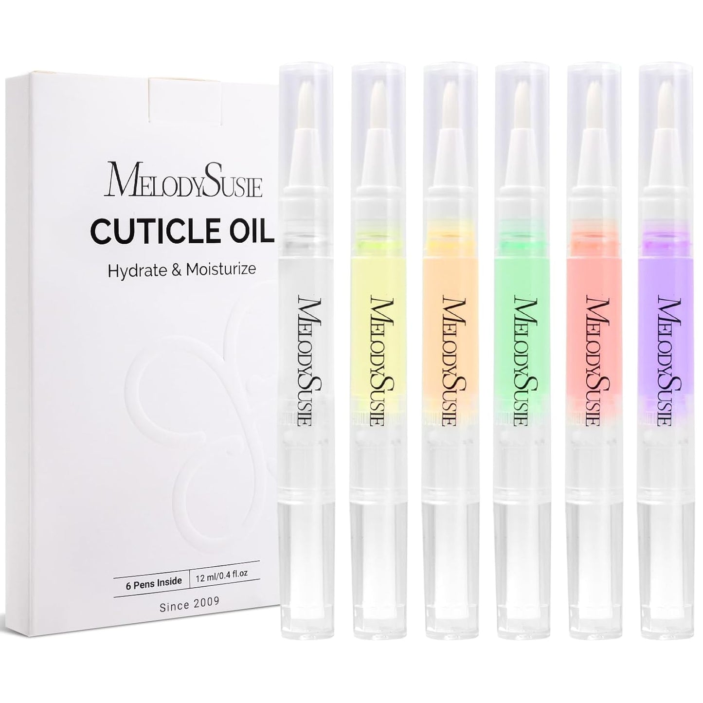 MelodySusie 6Pcs Cuticle Oil Pen Set,Nail Moisturizing Cuticle Oil Enriched with Vitamin E,Softens and Repairs Cuticles,Nail Strengthener,Protects Damaged Skin,Thin Nails,for Home and Salon Use-Velvo Beauty