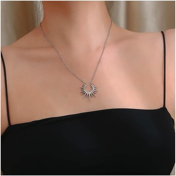Vintage Sunburst Pendent Necklace Hollow Sunburst Necklace Moonstone Gold Sun Choker Necklace Open Sunburst Necklace Jewelry for Women (Gold)-Velvo Beauty