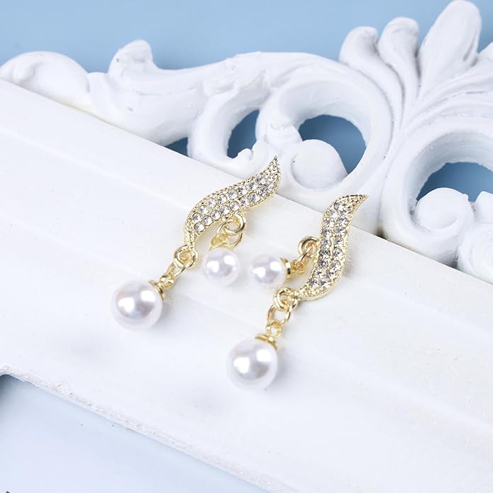 Vintage Crystal Pearl Drop Earrings Sparkly Leaf Earrings Rhinestone Pearl Dangle Earrings Gold Cz Spiral Leaf Earring Jewelry for Women-Velvo Beauty