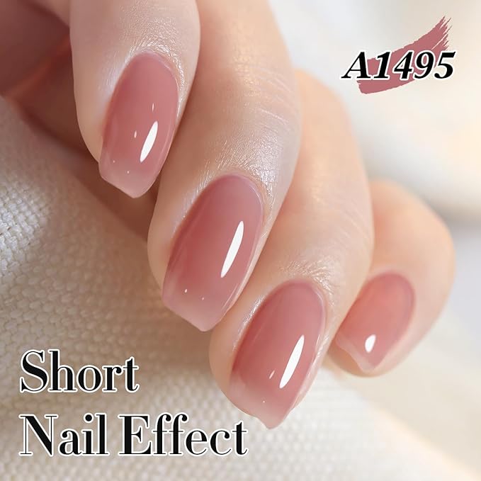 Double Rhythm 0.50 OZ Translucent Gel Polish Same Color Same Bottle Sheer Pastel Neutral Natural Milky 15 ML Jelly UV Nail Art DIY at Home (Pale Purple Pink-A1495)-Velvo Beauty