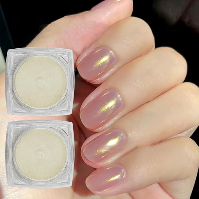 2 Pcs Aurora Chrome Powder for Nails White Iridescent Nail Powder,Mermaid Chrome Nail Pearl Powder Chameleon Chrome Nail Powder Manicure Pigment(2 Pcs Aurora)-Velvo Beauty