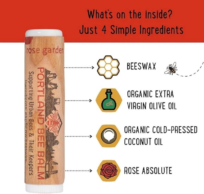 Portland Bee Balm All Natural Handmade Beeswax Based Lip Balm, Rose Garden 9 Count-Velvo Beauty