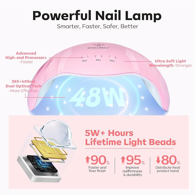 Modelones Poly Extension Gel Nail Kit, 6 Colors Pink Nude with 48W U V/LED Lamp Slip Solution 3D Bow Pearl Charms Decoration Rhinestone Glitter Tools for Manicure Beginner Starter Kit DIY at Home-Velvo Beauty