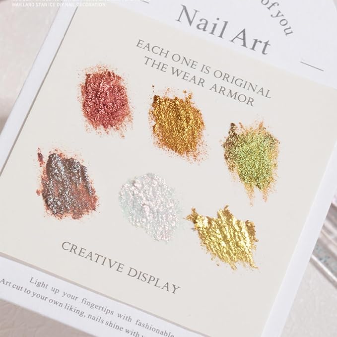 Metallic Nail Art Glitter Set, 6 Colors Gold Flakes for Nails, Mud Texture, Gold Leaf Chameleon Chrome Flakes, Golden Foils Nail Art Decoration, Professional Manicure Supplies-Velvo Beauty