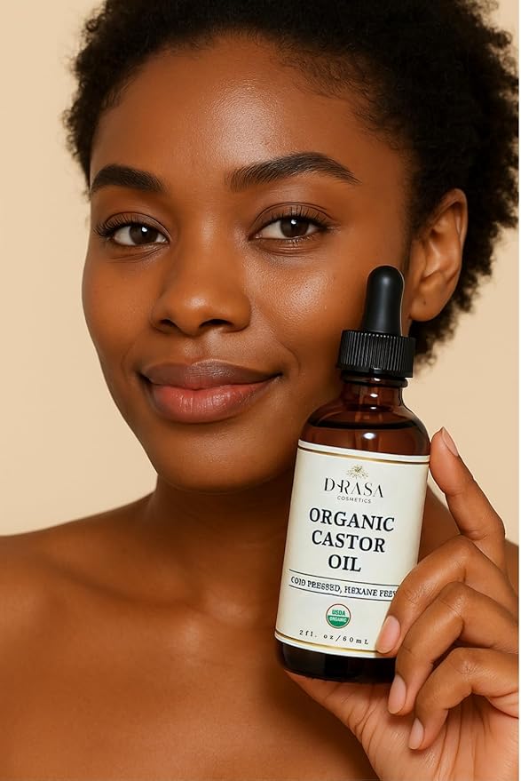 Organic Castor Oil– 100% Pure, Extra Virgin (2oz Glass Bottle), Cold-Pressed, Hexane-Free, Promotes Growth of Hair, Eyebrows & Eyelashes, For Castor Oil Packs, With Free Eyebrow Brush-Velvo Beauty