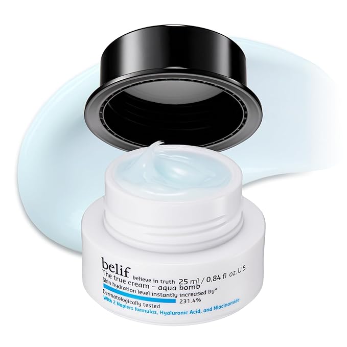belif Aqua Bomb – Daily Niacinamide Hydrating Moisturizer, Lightweight Plumping Facial Cream with Hyaluronic Acid & Squalane, Cooling Effect, Anti-Aging Korean Skincare, 0.84 fl oz (25ml)-Velvo Beauty