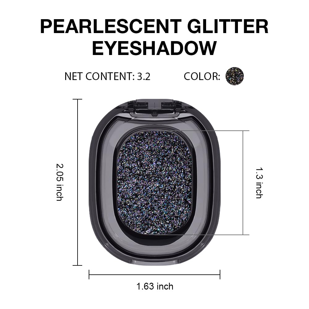 Black Glitter Eyeshadow Palette Makeup for Women, Glitter Shimmer Metallic Holographic Iridescent Single Monochrome Eyeshadow Halloween Birthday Party Wear Makeup, Sombras Crema Para Ojos-Velvo Beauty