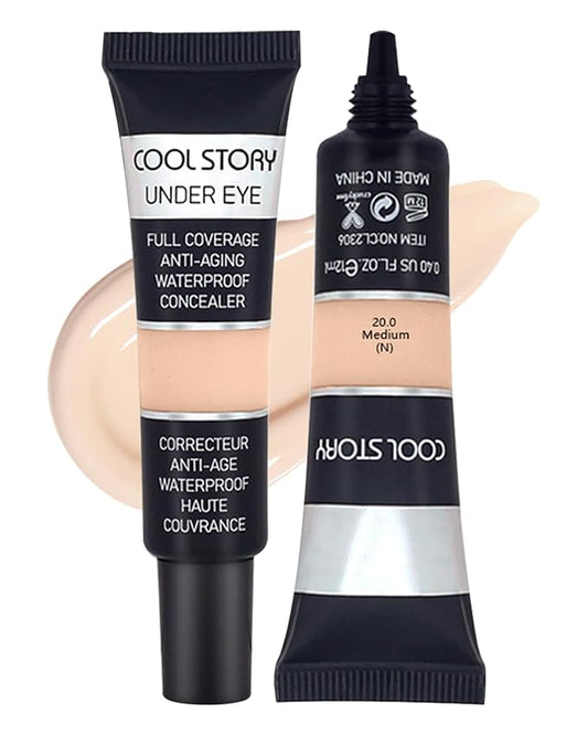2 PCS Under Eye Concealer Full Coverage, Waterproof Color Correcting Concealer All Day Coverage Dark Circles, Puffiness, Redness, Lightweight Cream Foundation Brightener, Natural Matte Finish, Medium-Velvo Beauty