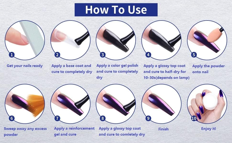 Artdone Chrome Nail Powder Metallic Mirror Effect Pigment Chrome Iridescent Aurora Nail Glitter Mermaid Pearl Glitter Dust Kit for Gel Polish Nail Art Decoration, Resin Craft-Velvo Beauty