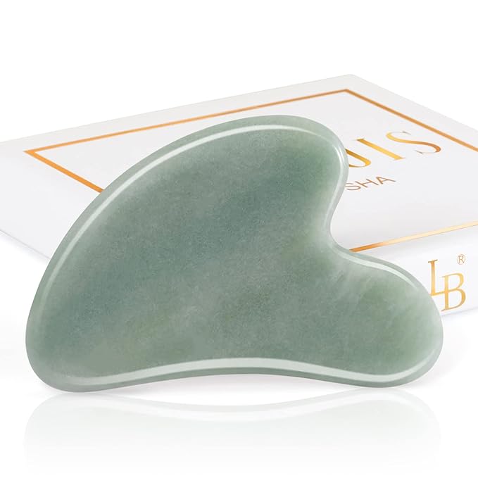 Gua Sha Guasha Facial Tools - Guasha Tool for Face Gua Sha Jade Stone Larbois Gua Sha Scraping Massage Tool for Face and Body SPA Acupuncture Therapy Relieve Muscle Tension Reduce Puffiness (Green)-Velvo Beauty