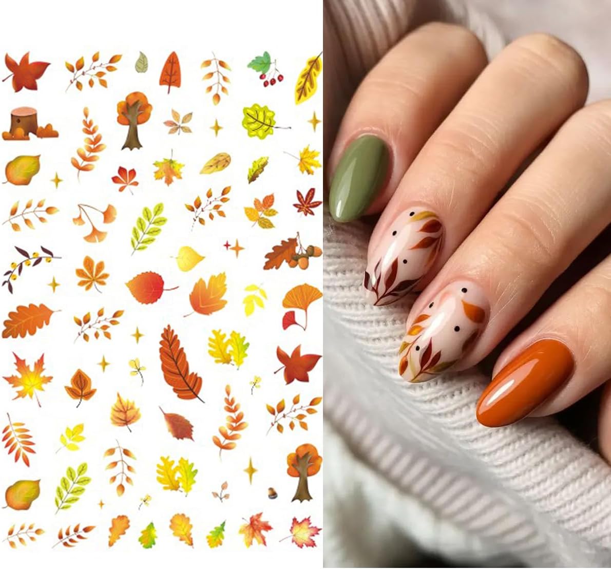 6Pcs Fall Nail Stickers for Nails Art - Cute Pumpkin Nail Decals Yellow Fallen Leaves for Nails Autumn Maple Leaf Theme Thanksgiving Nail Design Adhesive Sticker Sliders for Women Nail Art Decorations-Velvo Beauty