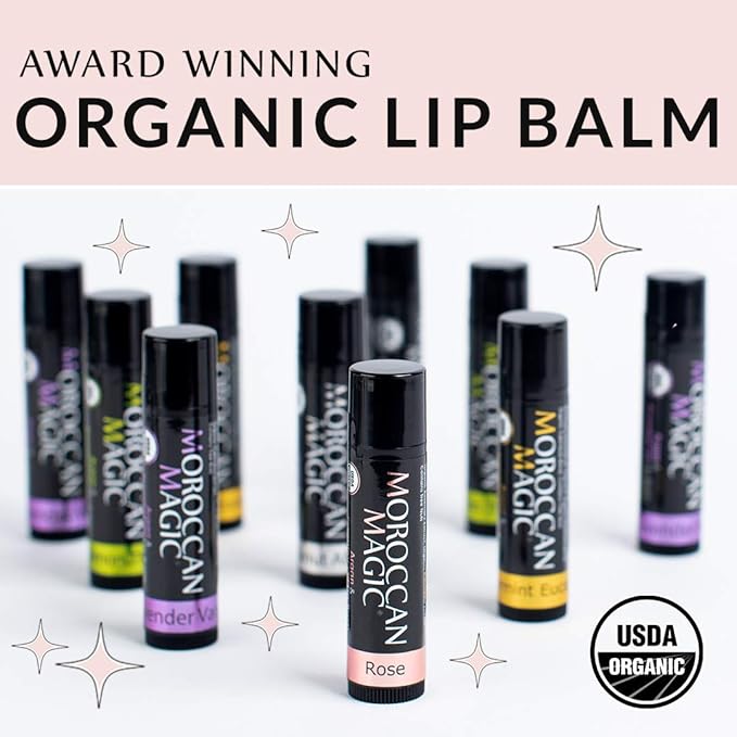 Moroccan Magic Organic Unscented Lip Balm 3 Pack | Ultra-Hydrating Argan Oil Lip Moisturizer + Vitamin E | Natural Chapstick for Dry Lips | Smooth, Non-Toxic | Organic Lip Balm-Velvo Beauty