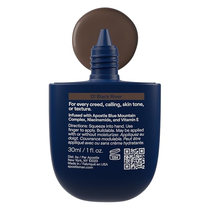 APOSTLE Reclaim Tinted Moisturizer for Men (1 Black River) - Niacinamide, Vitamin E, Squalane, Hyaluronic Acid, Tinted Face Moisturizer For Men. Hydrates, Evens Skin Tone, 1 Fl. Oz.-Velvo Beauty
