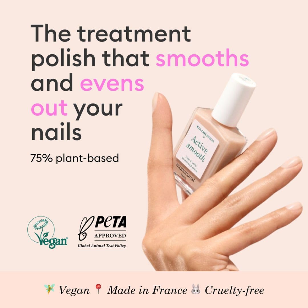 Manucurist Active Smooth 01 Nail Concealer Polish & Care - 2 in 1 Nude Nail Polish : Nail Strengthener and Growth - No Lamp - Nail Concealer - Ridge Filler for Nails - Beige Finish-Velvo Beauty