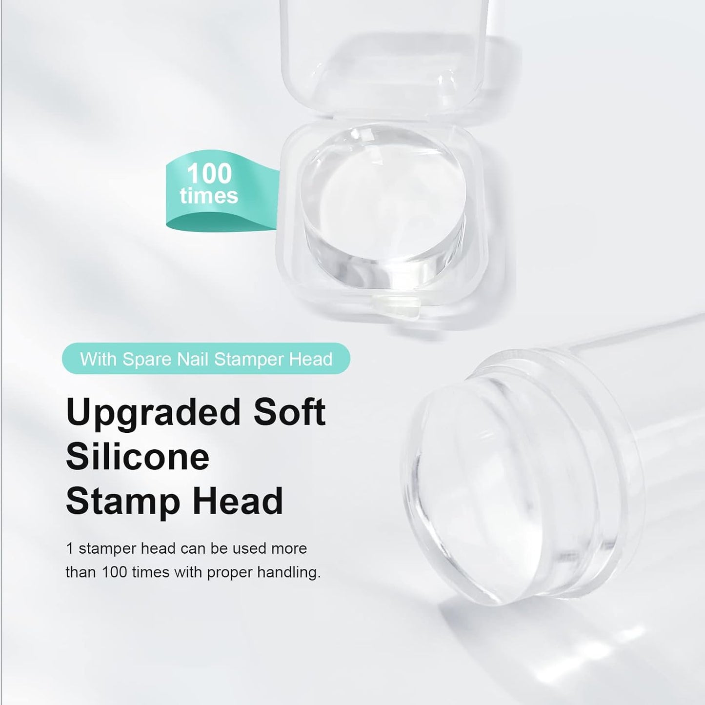 X&D Nail Art Stamper Clear Jelly Nail Art Stamping Transparent Silicone Rubber Nail Polish Stamper with Acrylic Scraper, Spare head Kit for French Tips and Transfer Images-Velvo Beauty