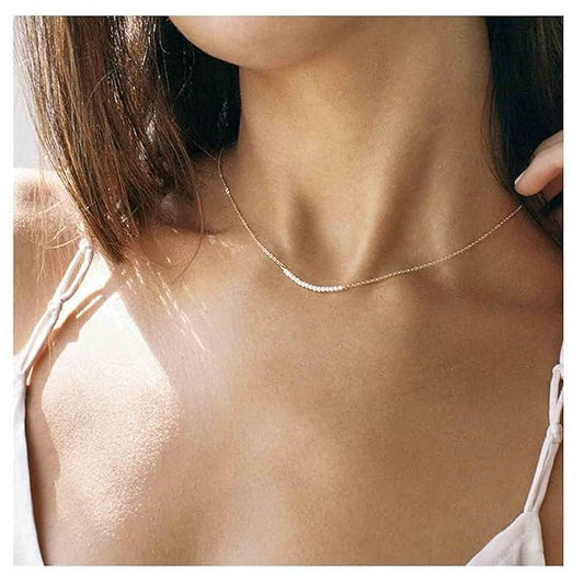 Boho Pearl Pendant Necklace Gold Pearl Bar Choker Necklace Bridal Pearl Chain Necklace Wedding Necklace Jewelry for Women and Teen Girls-Velvo Beauty