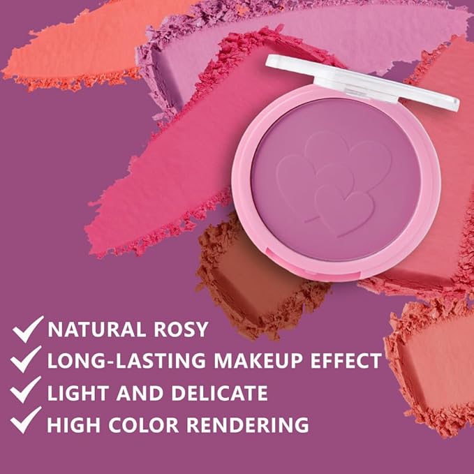 Single Purple Matte Blush for Cheeks Face Blushes Makeup Palette, Rose Bean Monochrome Cream Blushes Palette Makeup for Older Women, Natural Pigmented Paleta de Púrpura monocromática 01-Velvo Beauty