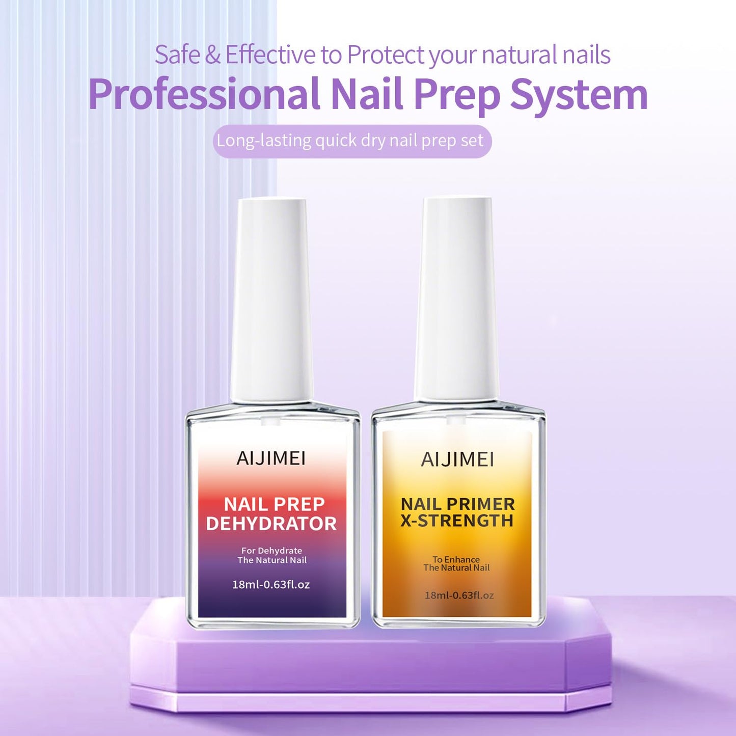 AIJIMEI 18ml Nail Prep Dehydrator And Nail Primer X-Strength Set For Acrylic Nail Products Nail Primer And Dehydrator Nail Bonding Nails（18ml/0.63fl.oz）-Velvo Beauty